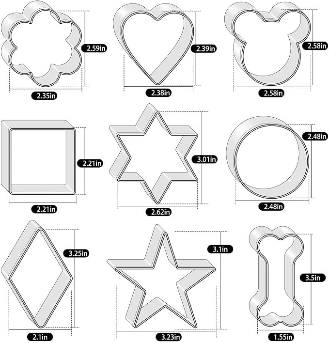 Metal Cookie Cutters Set 9Pcs - Stainless Steel Cookie Cutters includes Heart, Flower, Mouse, Round, Star, Square, Dog Bone Shapes for Baking or Party Decorations
