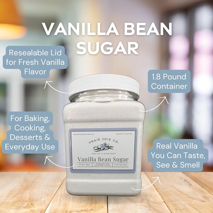 1.8 lbs Organic Madagascar Vanilla Ultra-fine Sugar | For Chefs, Home Cooking, Ice Cream, Cocktails, Cakes, Crème Brulee & Dessert Making | non-GMO, All-natural | 1 Pack 27 Oz
