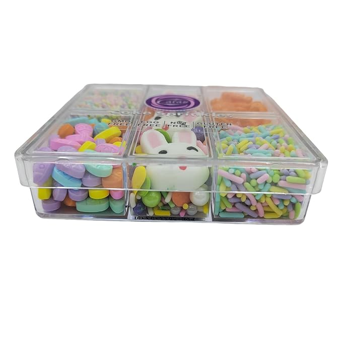 Easter Sprinkles for Cupcakes, Edible Carrot Easter Egg Sprinkles with Sugar Pearls Jimmies Nonpareils and 3 Pieces Bunnys for Cake Decorating Baking Cookies Cupcake Topper