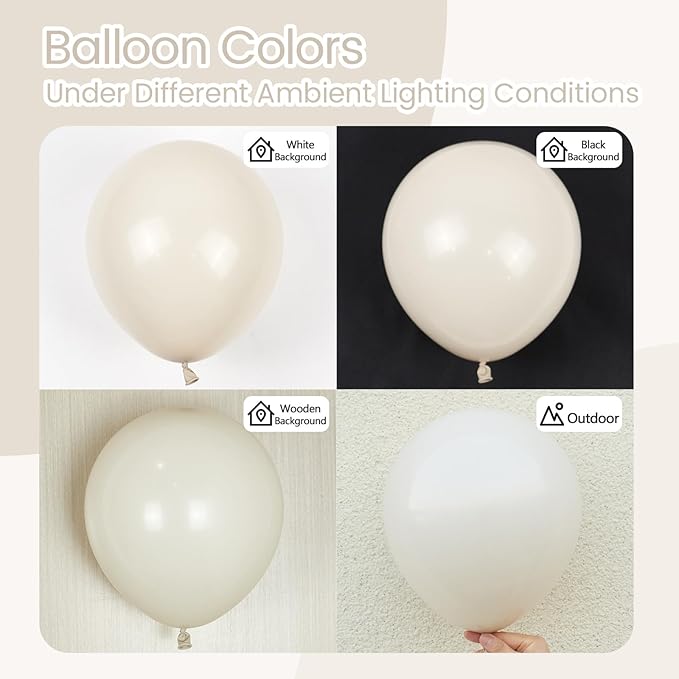 120pcs White Sand Balloons 18 12 10 5 inch Different Sizes Beige Balloon Arch Kit for Neutral Baby Bridal Shower Wedding Engagement Birthday Party Decorations