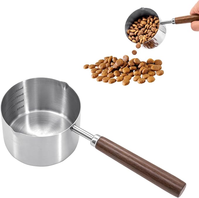 Dog Food Scoop, 1 Cup Stainless Steel Pet Food Scoop, with Precision Scale Markings, for Dogs, Cats, and Kitchen Use