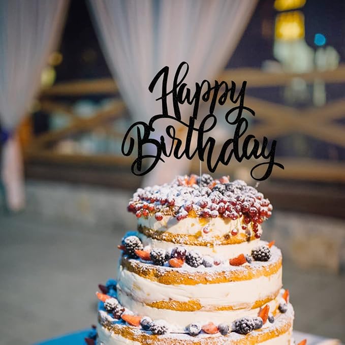 Happy Birthday Cake Decorations, Gold Double-Sided Glitter Letters, Birthday Party Supplies, Cake Topper Decorations (Black)