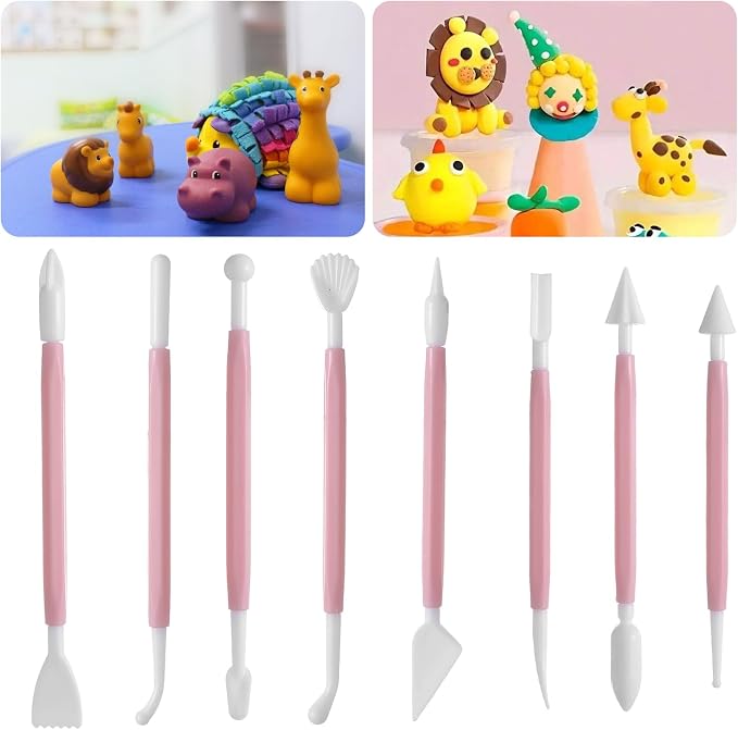 8 Pcs Clay Sculpting Tools Kit Fondant Sculpting Tool Set Air Dry Clay Tools Double Head Pottery Modeling Clays Carving Tool Plastic Cake Decorating Pens for Flower Modeling Baking Crafts Adult Pink