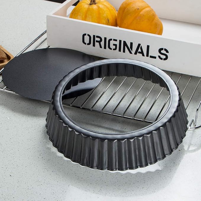 Webake 9.5 Inch Tart Pan Heavy Duty Quiche Pan Removable Bottom Nonstick Deep Baking Dish Pie Plate Pie Mold