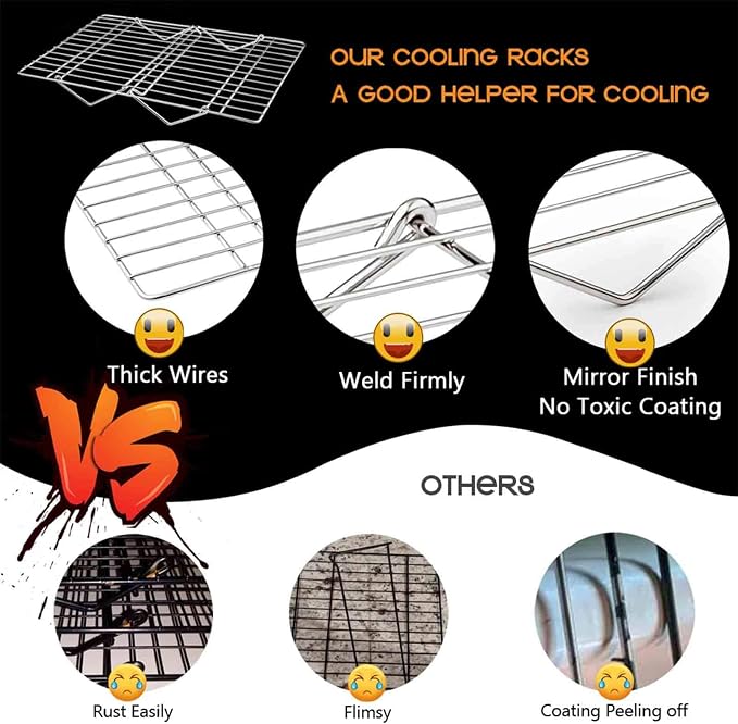 TeamFar Cooling Rack, 3 Tier 15" × 10" Stainless Steel Baking Roasting Rack for Cookies Cake Pies Bread, Collapsible & Foldable, Healthy & Non Toxic, Oven & Dishwasher Safe