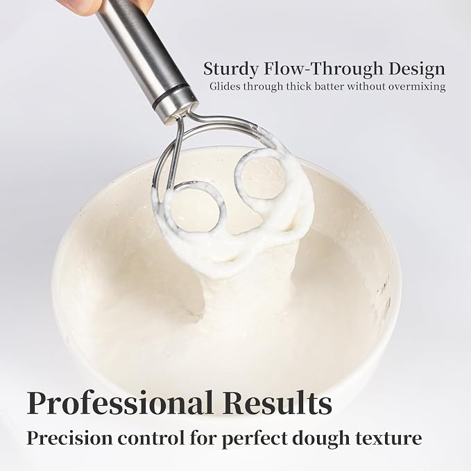 Premium Stainless Steel Danish Dough Whisk (8.5 Inch) - Dishwasher Safe Sourdough Bread Mixer & Batter Blender for Pizza, Pastry Baking