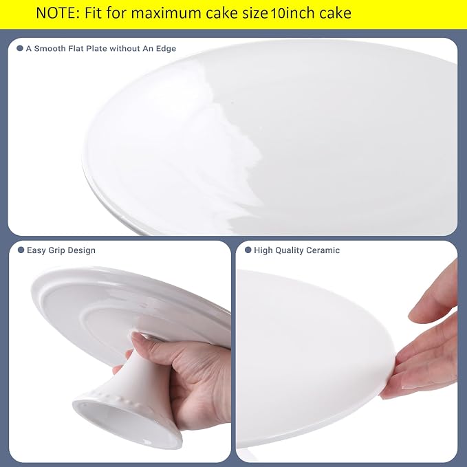White Porcelain Cake Stand 10 Inch, Round Dessert Stand, Display Cupcake Stand for Party, Weddings, Birthday, Baby Shower