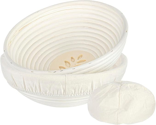 Restaurantware Bread Proofing Basket 9 Inch Round Pack of 1 Rattan Dough Fermentation Basket With Cotton Liners, Oval Banneton Bread Rising Bowl For Home, Commercial, and Artisanal Baking