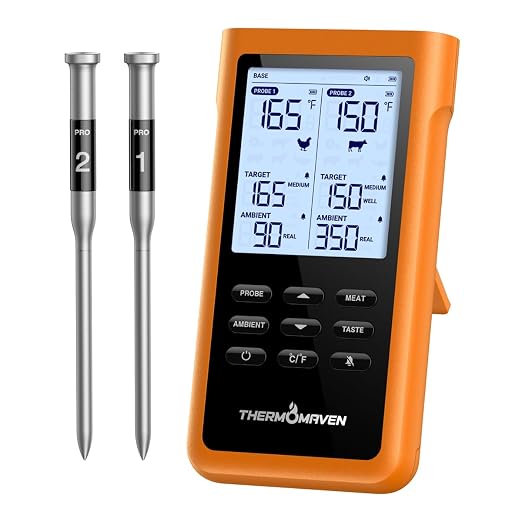ThermoMaven 3000FT Smart Wireless Meat Thermometer – Sub-1G Long Range, 6 Sensors NIST Certified Accuracy, 2 Thin Probes, Standalone Base with Large LCD for Grill, Smoker, Oven, BBQ