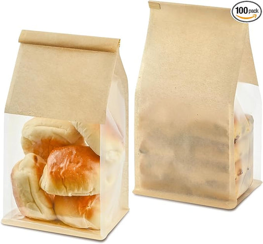 Ohuimrt Bread Bags For Homemade Breads, 100 PCS, 11 x 5.1 x 3.9 Inches | Tin Tie Tab Lock, Window, Bakery Bags, Cookie & Pastry Packaging