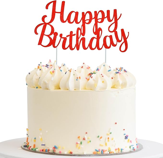 BEISHIDA Red happy birthday Cake Topper, Happy Birthday Cake Bunting Decor,Birthday Party Decoration Supplies，Photo Booth Props
