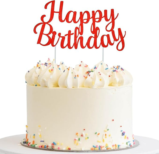 BEISHIDA Red happy birthday Cake Topper, Happy Birthday Cake Bunting Decor,Birthday Party Decoration Supplies，Photo Booth Props