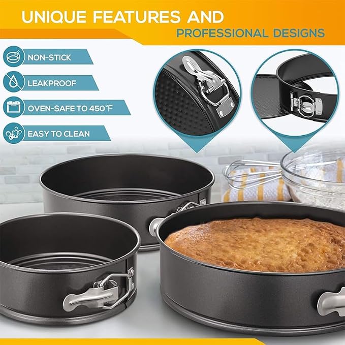 Kitchen Tools 7 8 9 "Nonstick Springform Pan Set of 3, Leakproof Cheesecake Pan with Protector, Round Cake Pans Sets for Baking with Removable Bottom A unique gift for baking enthusiasts