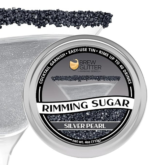 Brew Glitter - Silver Rimming Sugar (4oz, 1x Bar Tin) Cocktail Garnish for Mixed Drinks & Refreshments