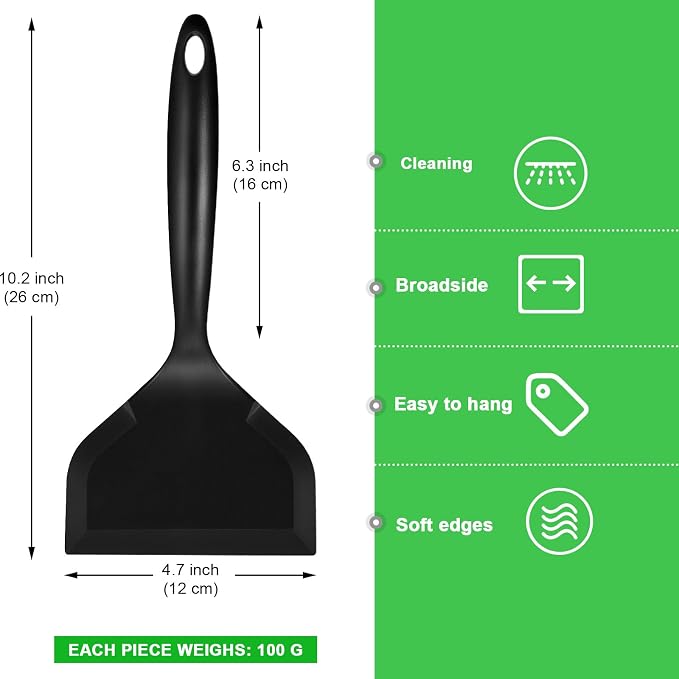 Shappy 2 Pcs Wide Spatula Tamagoyaki Omelette Silicone Shovel Turner Nonstick Fried Fish Spatula Wide Flexible Turner for Nonstick Cookware Egg Cookie Pancake(Black)