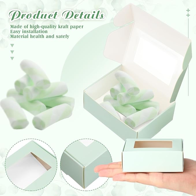 Zonon 30 Pcs Soap Boxes for Homemade Packaging, Mini Kraft Boxes with Window for Bakery Candy Soap Making Gift Packaging, 3.7x2.6x1.4 Inch (Light Green)