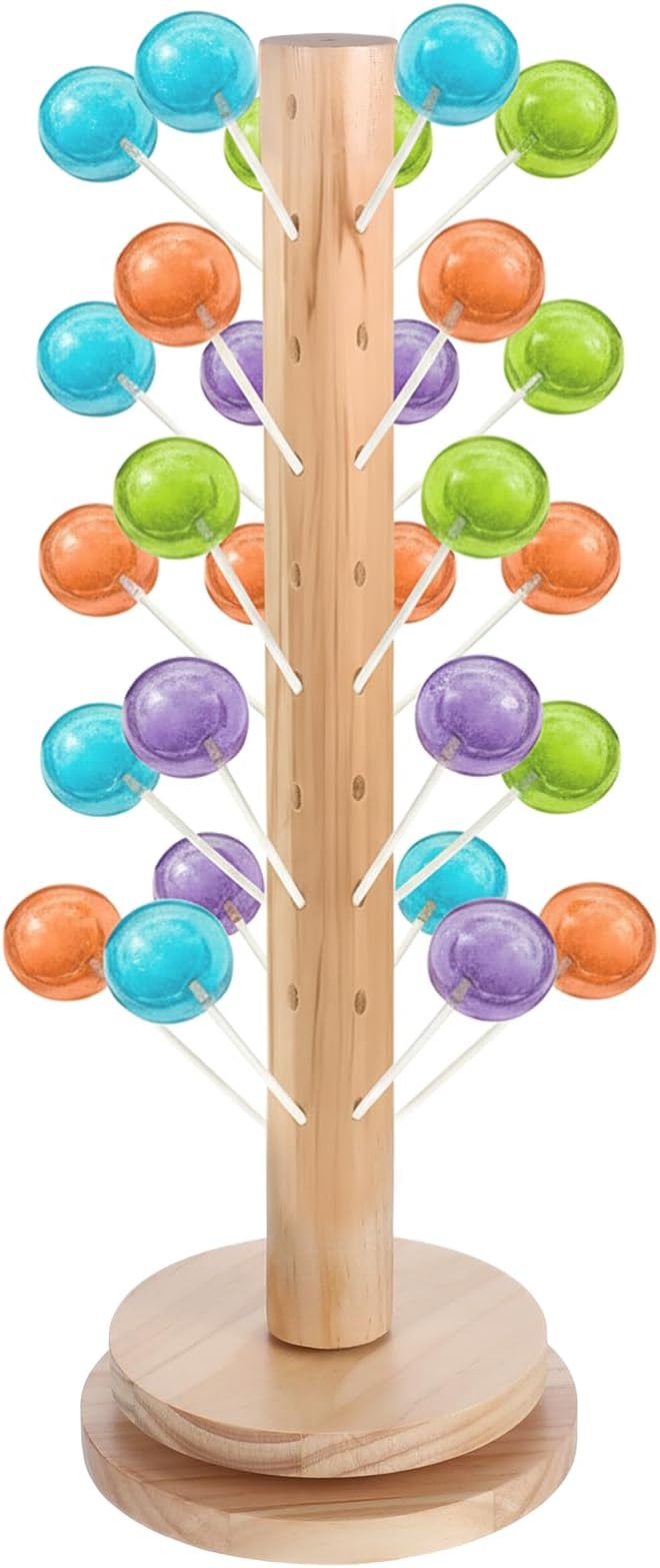 Wood Cake Pop Holder 48 Holes with Rotation Base,17.7“ Tall Cake Pop Stand for Dessert Table Display,Lollipop Holder for Wedding Birthday Baby Shower Parties Anniversaries