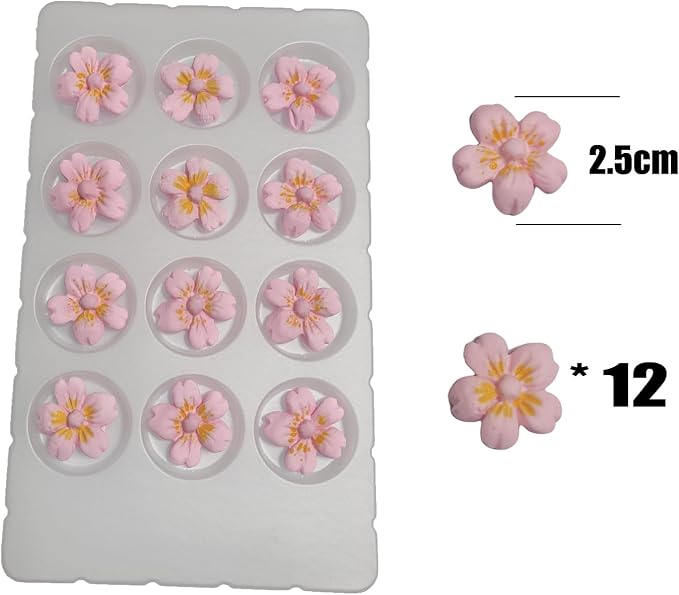 Edible 12 pieces Flowers cake decorations, cupcake toppers, perfect Icing Cookies decro for Valentine's Day Birthday Halloween Thanksgiving Christmas party Team Dinner