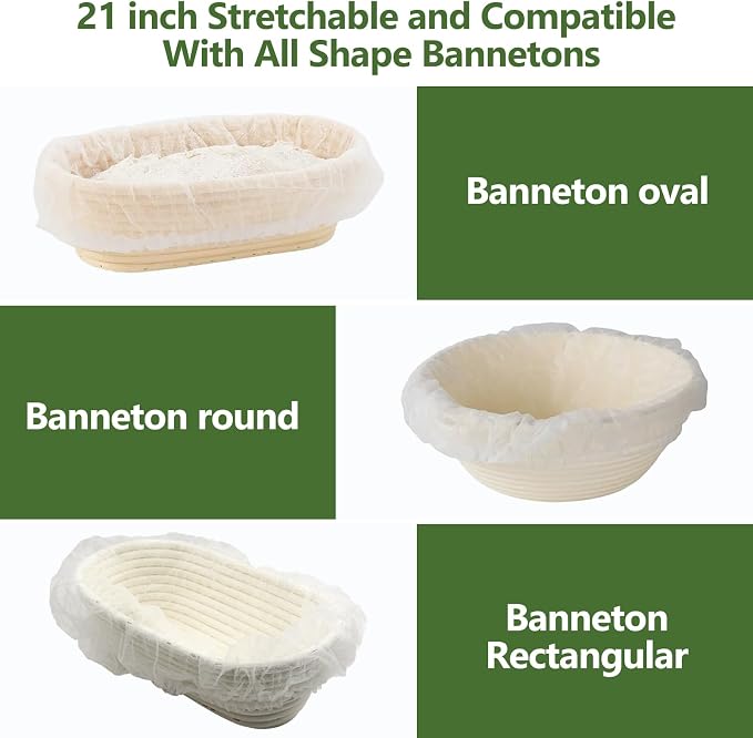 200 Pack Banneton Bread Proofing Basket Liner,21" Bread Bowls Liner Non-Stick Dough,BPA-Free Non Woven Sourdough Bread Basket Liners,Elastic Banneton Liners for Prevents Dough from Sticking to Basket