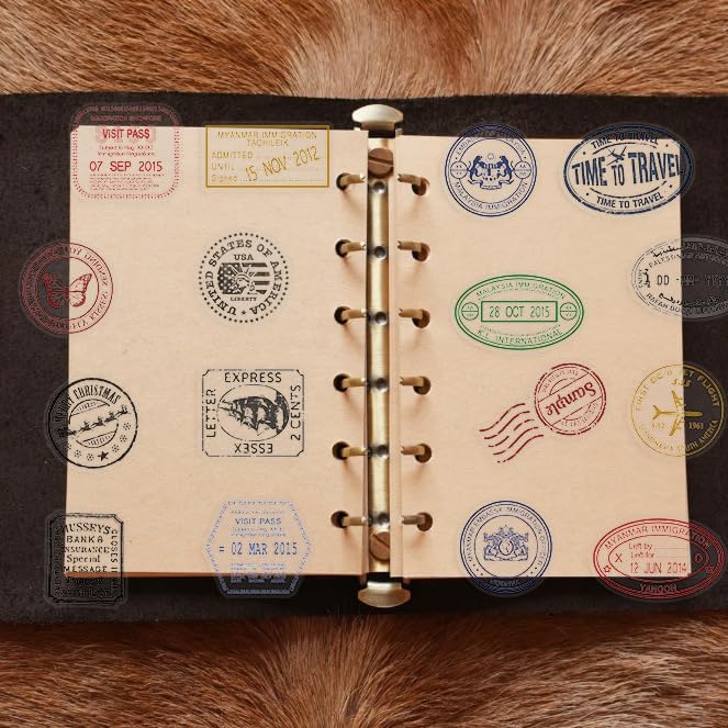 Vintage Postmark Stickers for Scrapbook, 50PCS PET Transparent Waterproof Stickers Pack for Water Bottles,Laptop,Scrapbook,Traval Themed Party Decorations