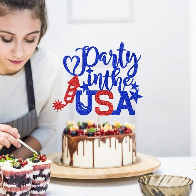 Party in The USA Cake Topper,Happy 4th of July，Happy Birthday America/God Bless America,Independence Day Party Supplies