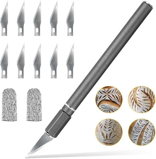 Upgraded Bread Lame with 10 Blades - Professional sourdough Scoring Tool for bread scoring tool Safety Cover & Ergonomic Handle - Premium Bread Scoring Knife for Artisan Bread Making (1, Gray)