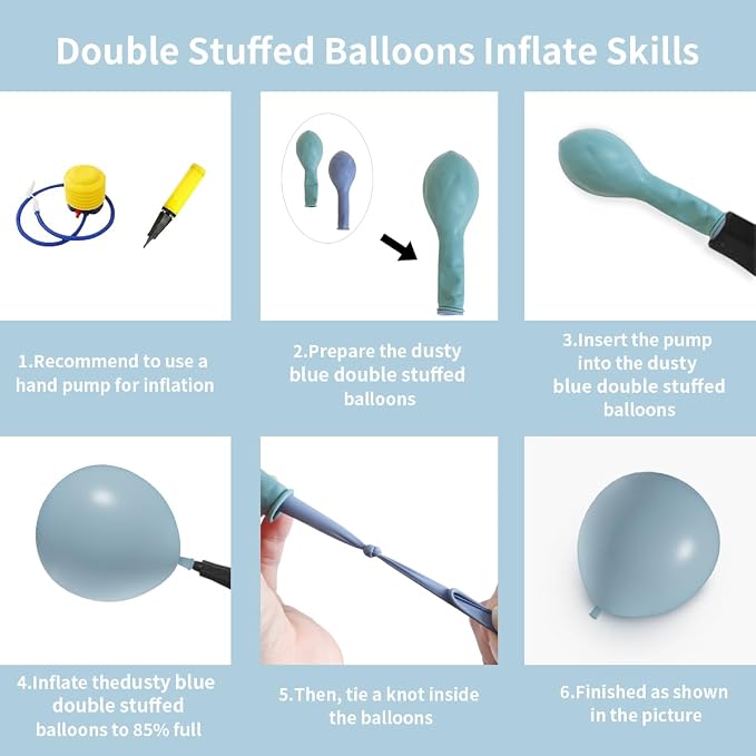 Double Stuffed Balloons Dusty Blue Different Size 115Pcs 5/10/12/18" Slate Dusty Blue Balloons Garland for Birthday Baby Shower Bridal Shower Gender Reveal Bear Neutral Theme Party
