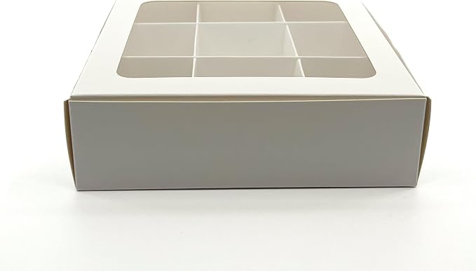 20pcs White Treat Boxes with Window and Dividers | 9 SMALL compartments | 6.5 x 6.5x 1.9 in | Chocolate-covered strawberries supplies, macaron boxes, baked goods packaging