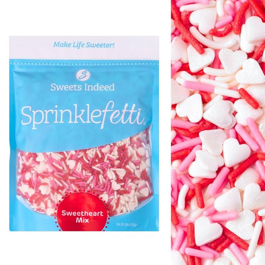 Sweets Indeed Valentines Day Sprinkles with Hearts | Bulk Jimmies Mix | Red White Pink Sprinkle Mix for Baking & Decorating | 10 ounces
