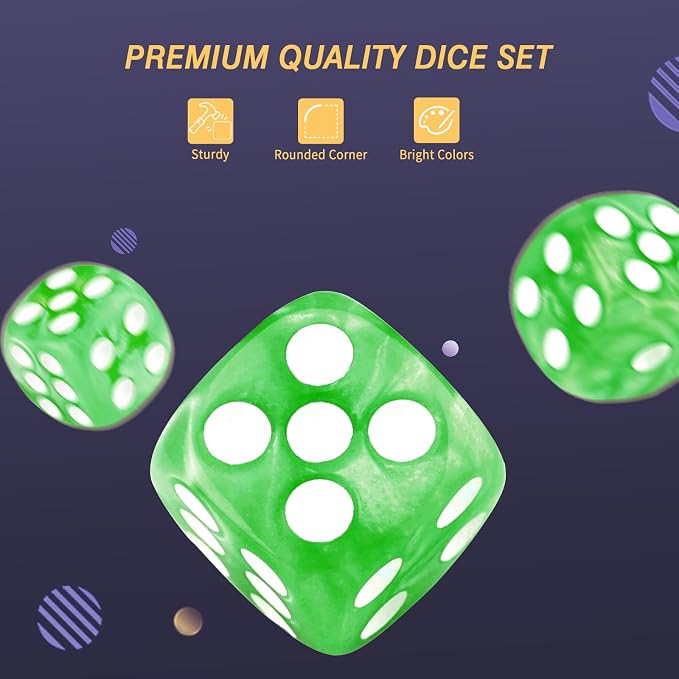 24 of Pack 16MM 6 Sided Dice Set,Pearl Pattern D6 Game Dice Set, 6 Sided Standard Dices for Yahtzee, Bunco or Teaching Math,with Portable Dice Pouch(Green Pearl)