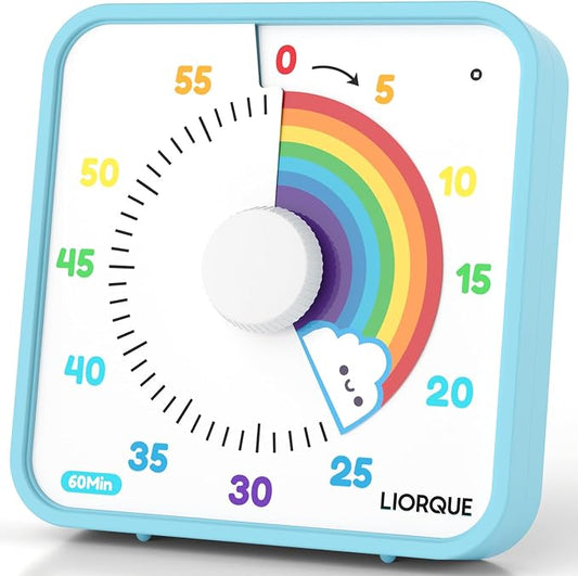 LIORQUE 60 Minute Visual Timer for Kids and Adults, Non-Ticking 7.5 Inch Large Visual Countdown Timers for Classroom Desk Countdown Clock with Magnetic Backing, Kids Pomodoro Timer Clock