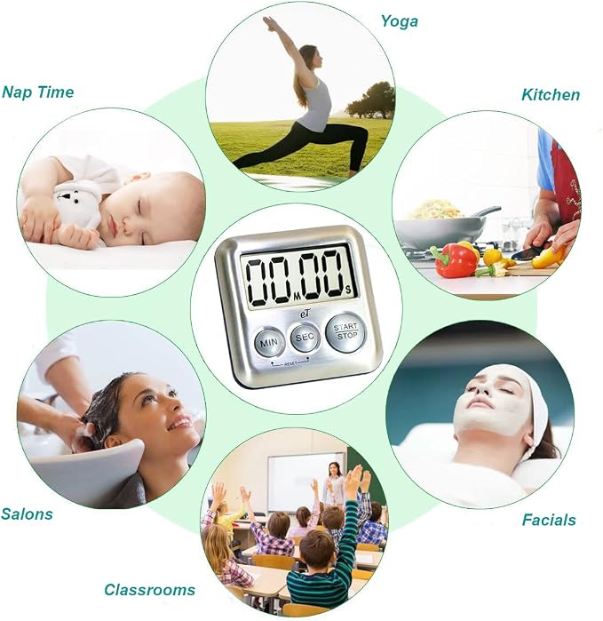 Elegant Digital Kitchen Timer Stainless Steel - Loud Alarm - Model Silver