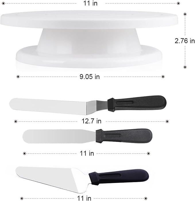 8-Piece Cake Decorating Kit with Rotating Cake Turntable, 3 Frosting Spatulas & 4 Icing Smoothers, Cake Decorating Supplies for Beginners, Home Bakers & Professionals