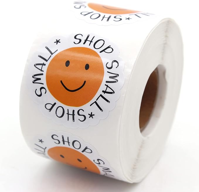Littlefa 1.5” Shop Small Stickers,Cute Smile Sticker for Small Business Mail Bags Packaging 500 PCS