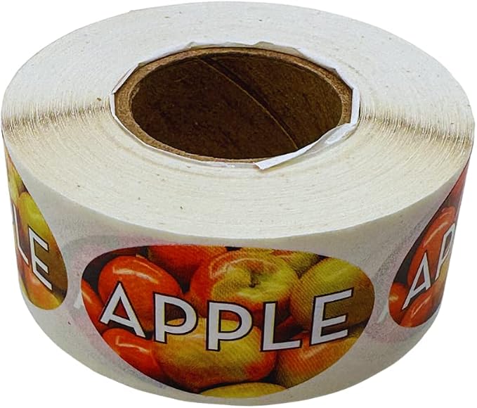 Apple Flavor Label - Grocery Store, Bakery, Farmer's Market Food Labels 1.25 x 2 Inch Oval Shape 500 Total Adhesive Stickers