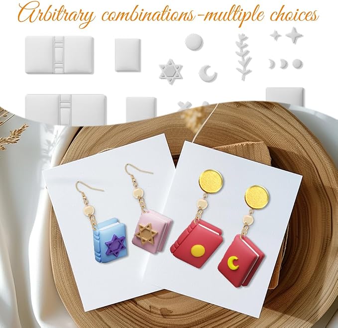 ORIGACH 16 Pcs Book Theme Polymer Clay Cutters Set Earring Clay Cutter DIY Craft Supplies for Earring and Jewelry Making