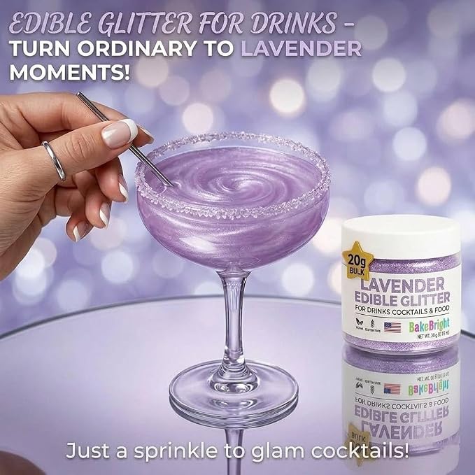 Purple Edible Glitter for Drinks 20g - Purple Edible Glitter for Cakes Cocktails Cake Decoration Sprinkles - Purple Luster Dust for Cocktail & Cake Topper Chocolate Baking Decorating Fondant Cookies - Drink Shimmer Spray - Food Grade Vegan, Kosher, Hal...