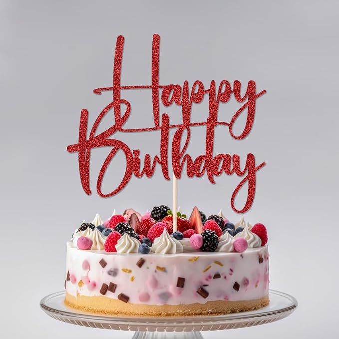 red Happy Birthday Cake Topper, Happy Birthday Cake Bunting Deco, Baby Gender Reveal Party/Anniversary Party Decoration Supplies