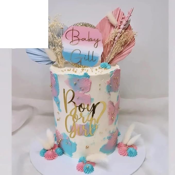 Gold Acrylic Boy or Girl Cake Topper,Gender Reveal Cake Topper for Boys and Girls Gender Reveal Baby Shower Birthday Party Supplies