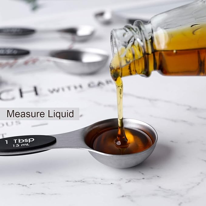 Magnetic Measuring Spoons Set of 8 Stainless Steel Stackable Dual Sided Nesting Teaspoons and Tablespoons for Measuring Dry and Liquid Ingredients