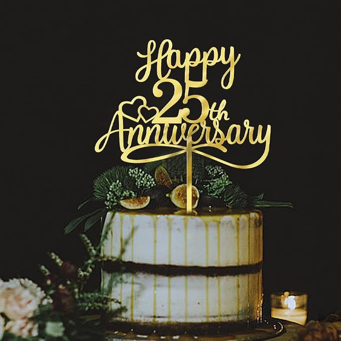 Sleyberoy Acrylic Happy 25th Anniversary Cake Toppers -Wedding Anniversary Party Decorations, 25th Wedding Anniversary, Company Anniversary Party, Birthday Party Decorations (Acrylic 25)