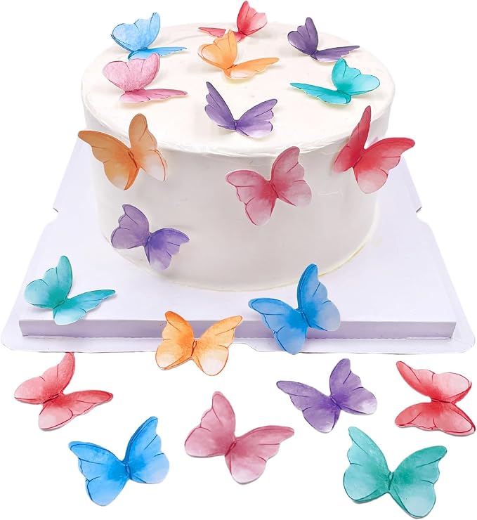 52 pcs edible wafer paper butterfly cake decoration, Cupcake topper multicolor butterfly decorative paper suitable for weddings birthdays Christmas cocktails (Watercolor mixing)