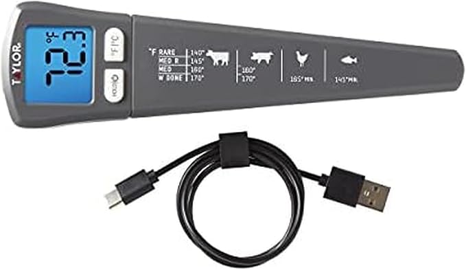 Taylor USB Rechargeable Digital Instant Read Food Thermometer, Gray