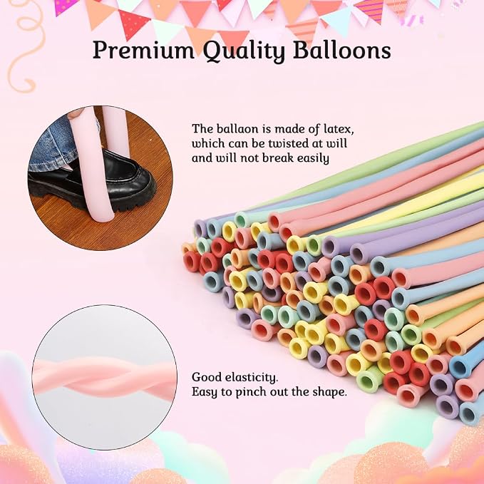 Macaron Long Balloons 100 Pack