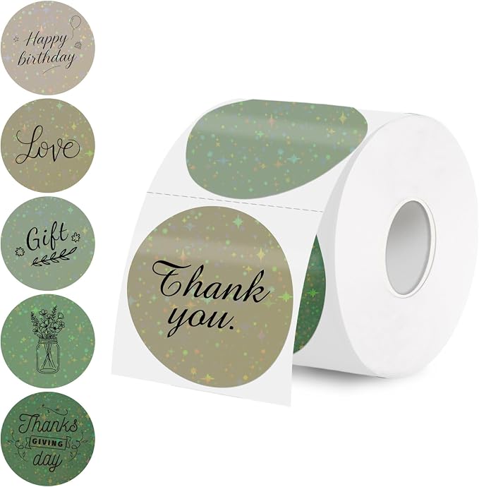 2''Holographic Thermal Label,Round Self-Adhesive Direct Thermal Label,for DIY Logo Design,Name Tag (300/Roll Sage Green)