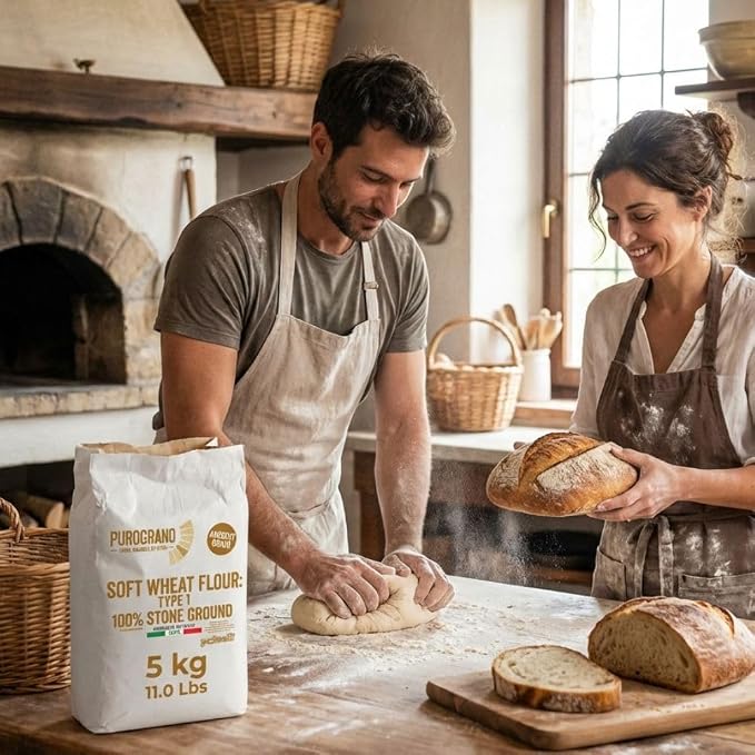 POLSELLI PuroGrano, 100% Stone Ground, Type 1 Soft Wheat Flour, 5 kg | Ancient Italian Grain For Sourdough Bread And Artisan Baking, Unbleached, Unbromated, No Additives, Product Of Italy.