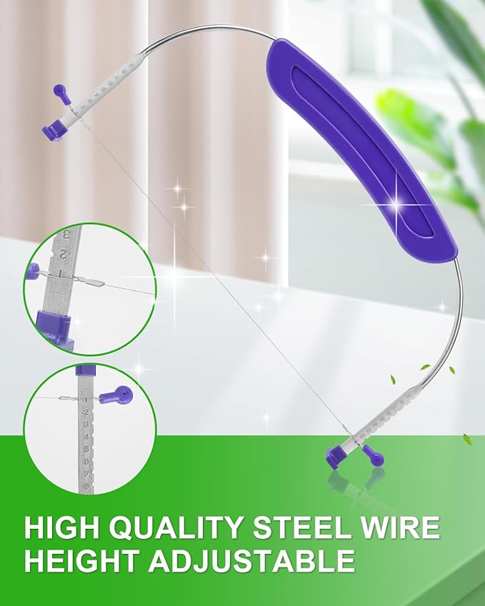 Adjustable 2- wire Cake Slicer Leveler Small Cake Cutter Slicer for Leveling Tops of Layer Cakes Professional Baking Tool with Stainless Steel Wires and Purple Handle