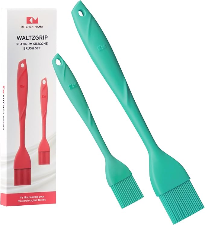 Kitchen Mama WaltzGrip Platinum Silicone Basting Pastry Brush, Teal | Set of 2, Heat-Resistant, For Cooking, Baking, Grilling, Barbecue, Dishwasher-Safe, For Spreading Oil, Butter, Egg