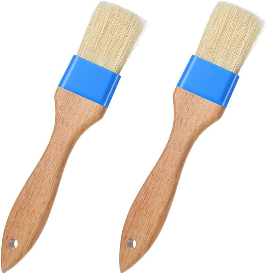2 Pcs Pastry Brush for Cooking and Basting, Natural Boar Bristle Basting Brush with Heat Resistant Wooden Handle, Food Grade Butter Brushes for Cooking, Baking, Butter, Egg Wash, Oil, Sauce, Marinade