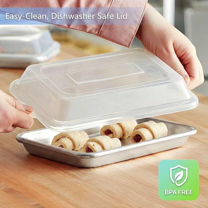 6.5" x 9.5" Small Cookie Sheet with Lid 12 Pack, 19 Gauge Commercial Oven Pan with Cover